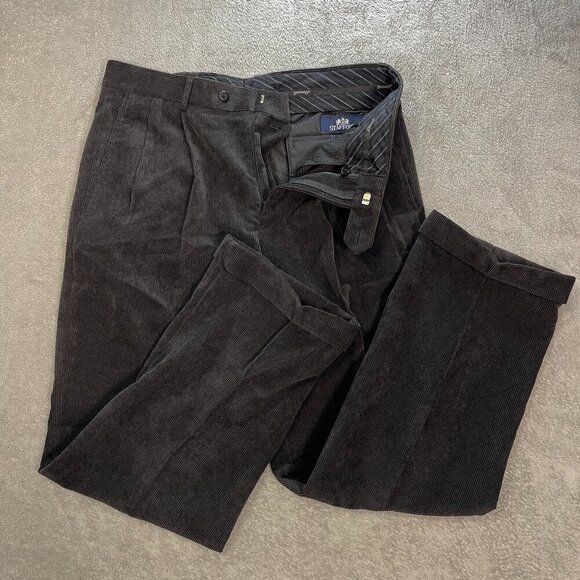 Stafford Men's Corduroy Dress Pants 34x30 Pleated Front Classic Fit‎ Black - Picture 1 of 13